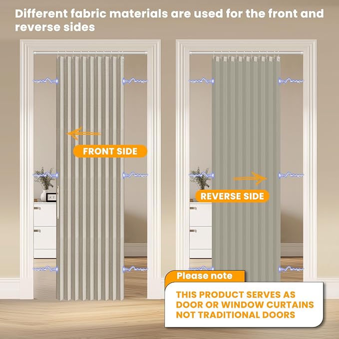 AJAZZ 100% Blackout Door Curtain Accordion Door Closet Curtain Invisible - Image 3