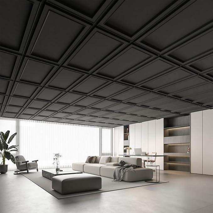 WOWSTAR 12-Pack 2x4ft Drop Ceiling Tiles, Waterproof Glue up Ceiling Panels - Image 2