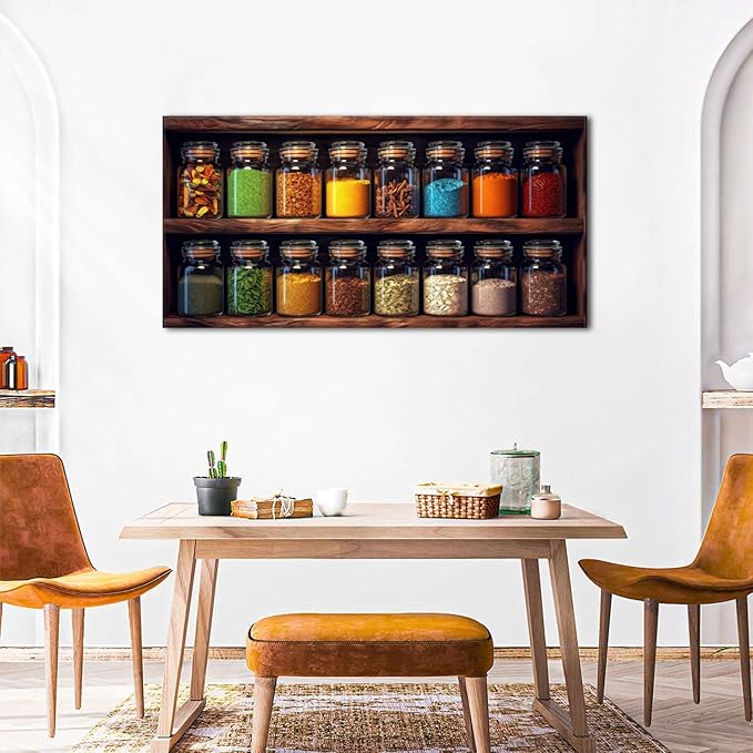 Colorful Kitchen Wall Art Mason Jar Canvas Wall Decor Farmhouse Spices Food - Image 6
