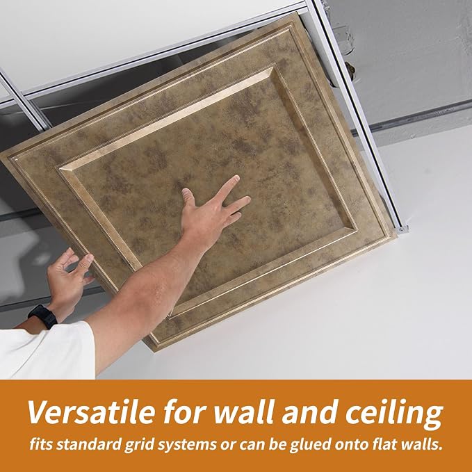 WOWSTAR 12-Pack 24"x24" Drop Ceiling Tiles, Waterproof Glue up Ceiling Panels - Image 7
