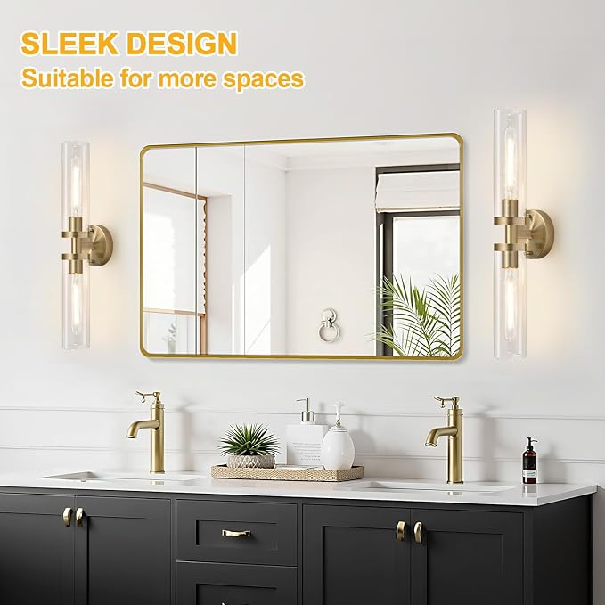 Indoi Brass Wall Sconces, Hardwired Bathroom Sconces Wall Lighting - Image 6