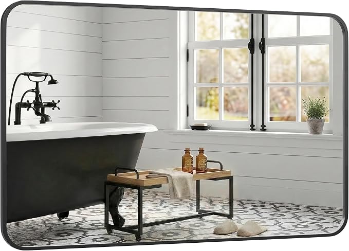 30x48 Inch Oversized Matte Black Bathroom Vanity Mirrors | Flush Mount Deep Set by Pocetry