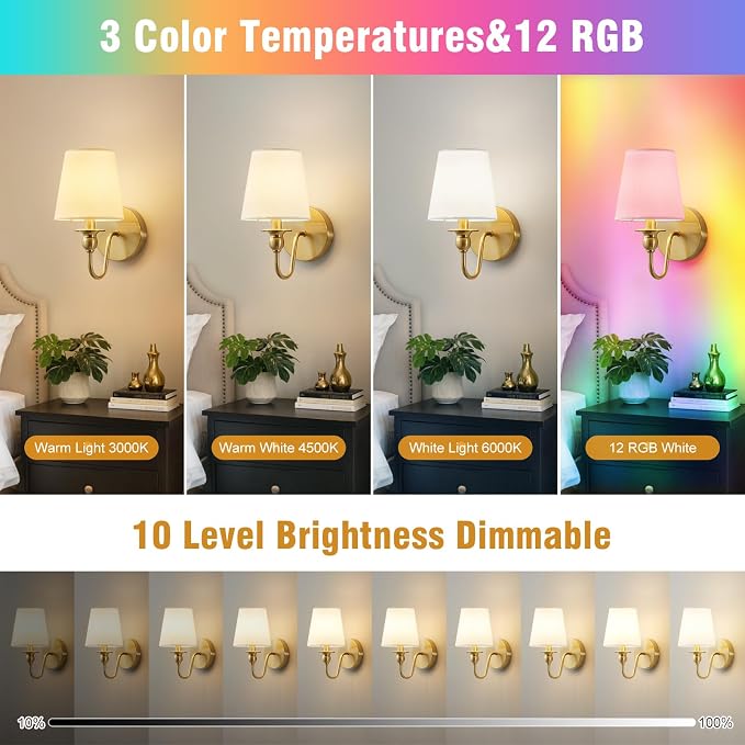 Battery Operated Wall Sconces set of Two, Wireless Wall Sconces - Image 2