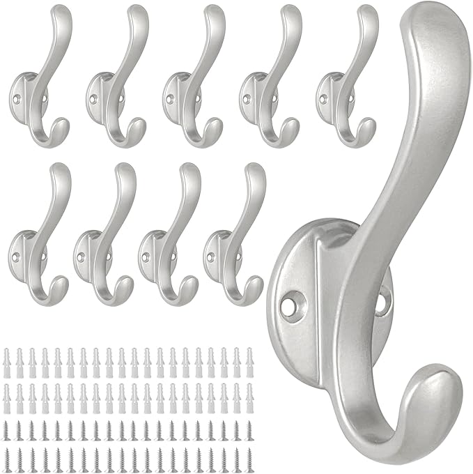 10 Pack Coat Hooks Wall Mount Heavy Duty Utility Retro Double Hooks by PEOIAOY