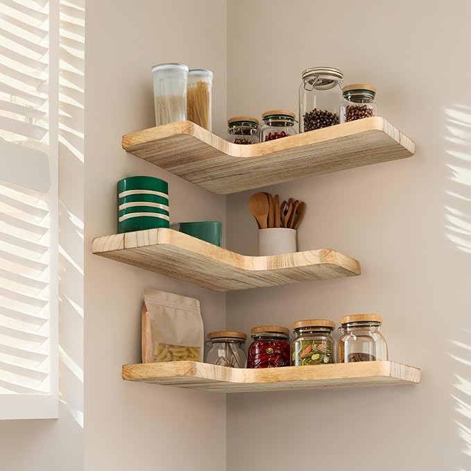 Floating Corner Shelves, Wall Shelf Set of 3, Shelves - Image 6