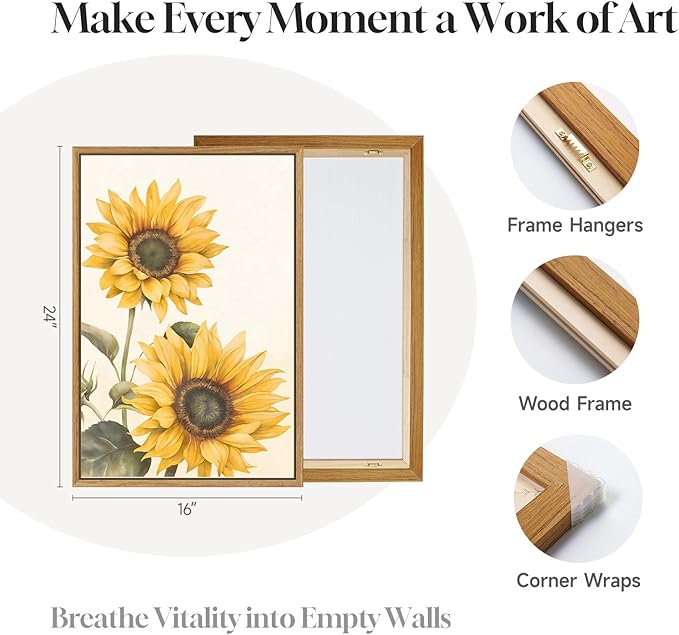 3 Piece Large Framed Floral Sunflower Wall Art - Image 6