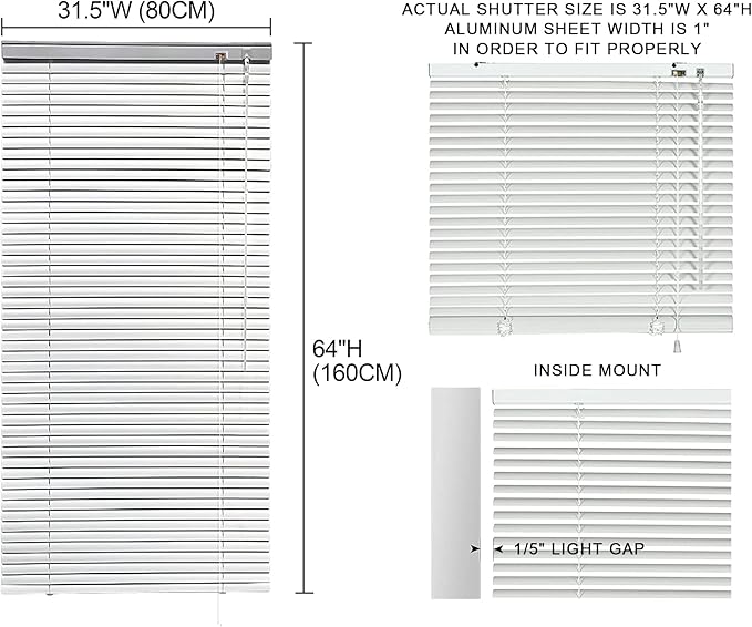 YIIBAII Mini Blinds Suitable for 32" W x 64" H Windows 1" Aluminum Horizontal - Image 6