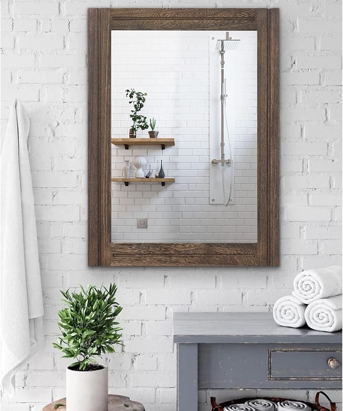 AAZZKANG Rustic Wood Mirror Rectangle Decorative Wall Hanging Mirrors - Image 4