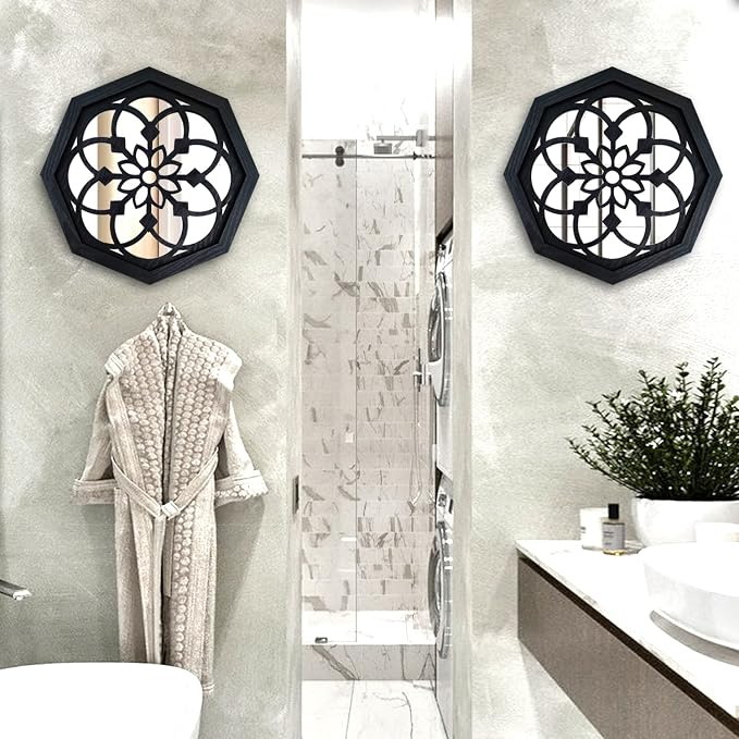 ZOLAPI 2-Piece Octagon Wall-Mounted Mirrors, Vintage Farmhouse Mirror - Image 3