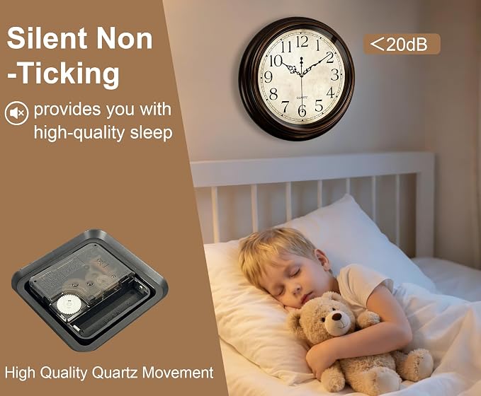 Vintage Wall Clock 13 Inch Quartz Silent Non-Ticking Analog Clock Battery - Image 4