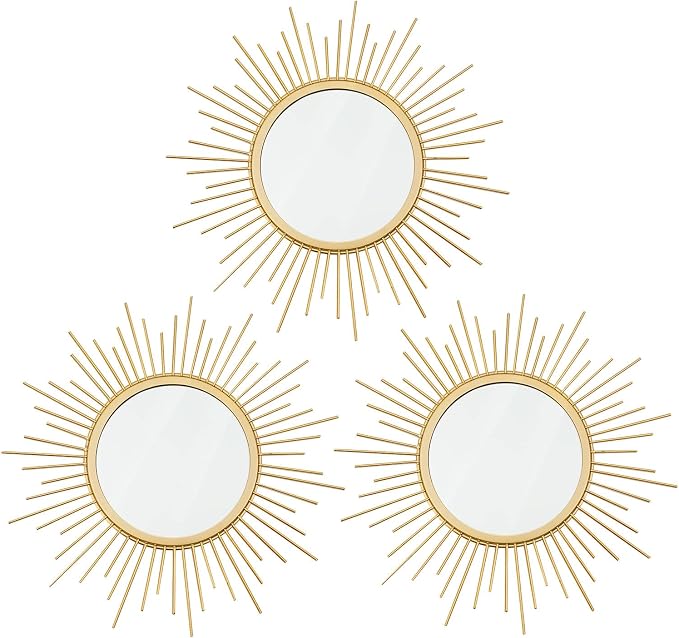 3 Pack Metal Mirrors for Wall Sunburst Wall Mirrors Home Décor Decorative by Uaussi