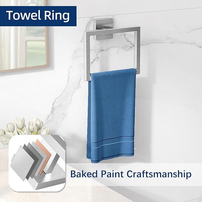 Brushed Nickel Towel Rack for Bathroom Wall Mounted, Bathroom Accessory Set - Image 7