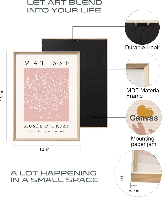 Framed Matisse Pink Canvas Wall Art, Abstract Matisse Canvas Wall Decor - Image 4