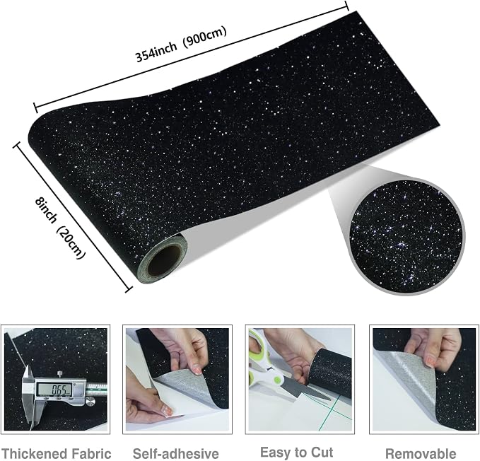 CRE8TIVE Glitter Wallpaper Border Sparkle Peel and Stick Wallpaper Fabric - Image 8