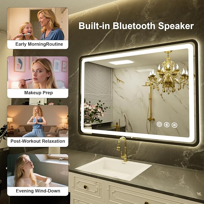 24"x36" Black Framed LED Bathroom Mirror, Lighted Wall Mounted Bathroom Mirror - Image 4