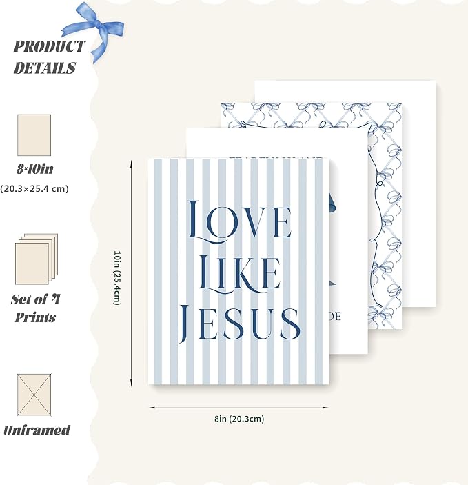 LARTSFRO Coquette Navy Blue Bow Jesus Wall Art Decor Posters, Inspirational - Image 2