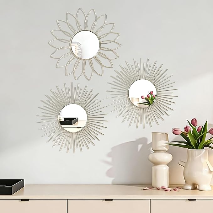 3 Pack Metal Mirrors for Wall Sunburst Wall Mirrors Home Décor Decorative - Image 6