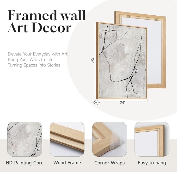 Large Framed Neutral Line Abstract Wall Art Set of 2 - Image 5