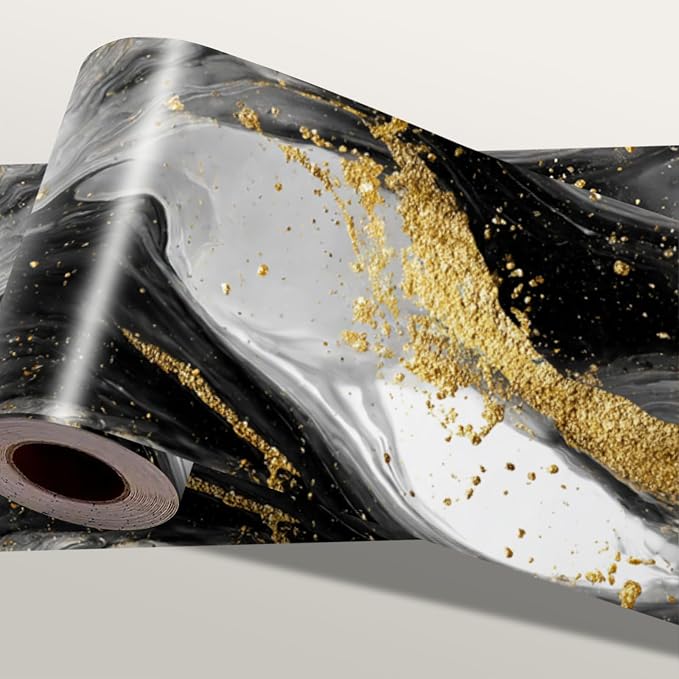 Marble Wave Wallpaper Border 196x4 Inch Peel and Stick Wall Border Black White by IOHEFY