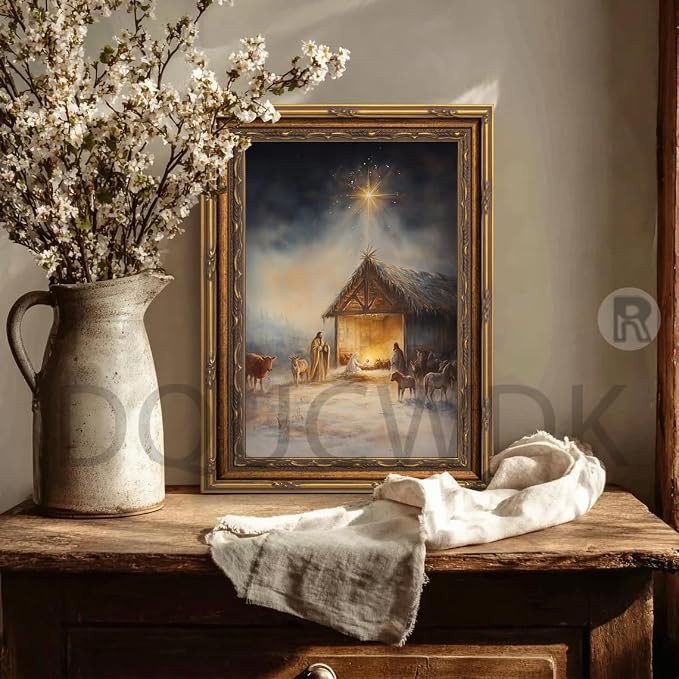 Vintage Nativity Scene Gold Framed Wall Art Birth of Jesus Christmas Christian - Image 6