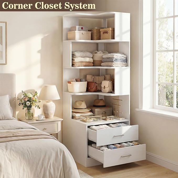 Armocity Corner Bookshelf with Drawers, 7 Tier Corner Book Shelf Display - Image 6