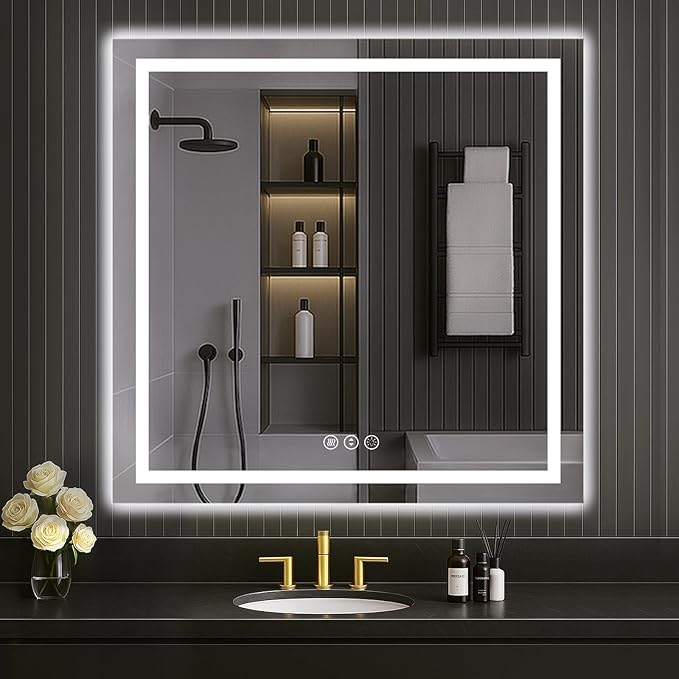 LOAAO 40"X40" LED Mirror for Bathroom, Lighted Bathroom Mirror by LOAAO