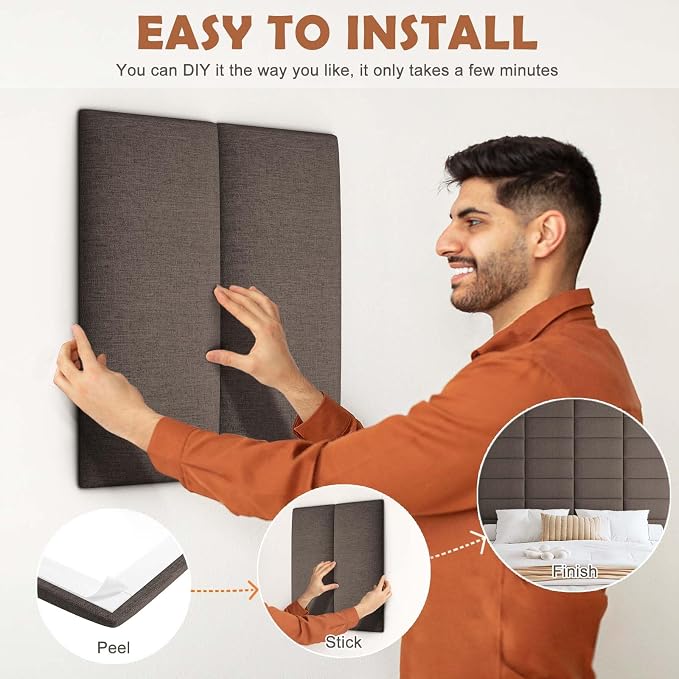 IFNOW Upholstered Wall Mounted Headboard, 3D Soundproof Wall Panels Peel and - Image 5
