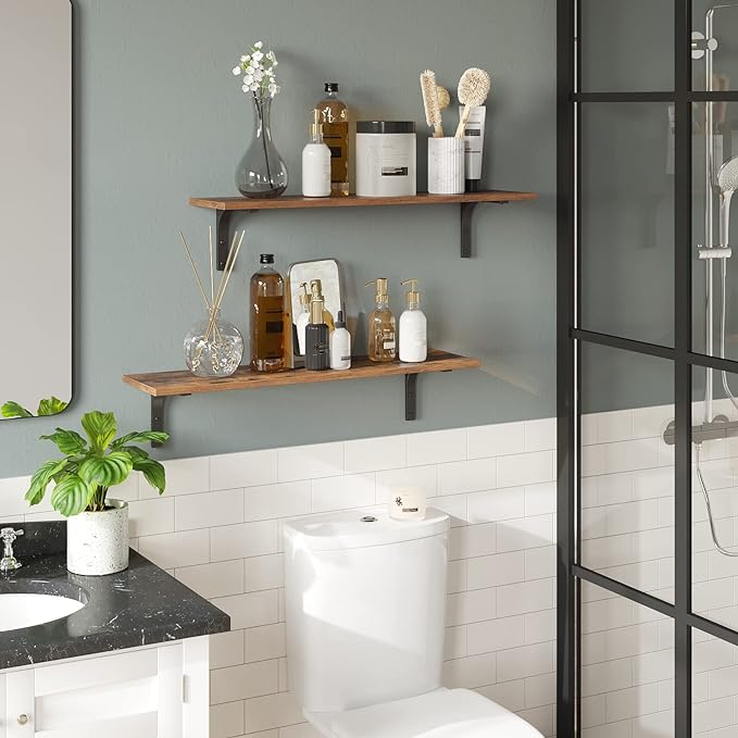 DINZI LVJ Long Wall Shelves, 23.6 Inch Wall Mounted Shelves Set of 2, - Image 6