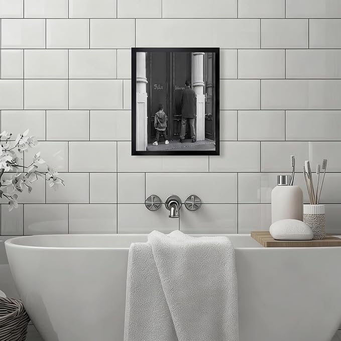 Funny Bathroom Decor Black and White Framed Wall Art, Retro Comedy Movie - Image 7