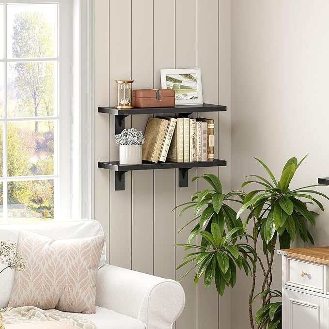 HOOBRO Floating Shelves for Wall, 15.4" Wall Mounted Shelves Set of 2, Hanging - Image 7