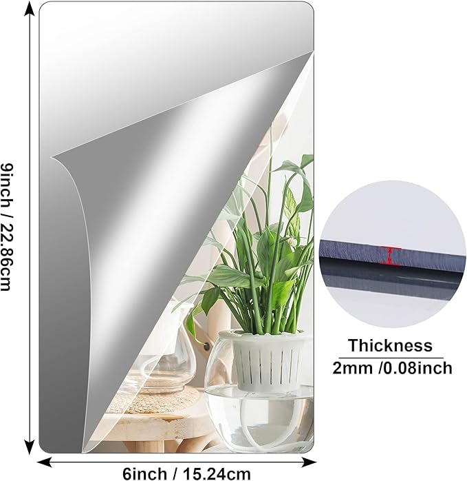 JUNEBRUSHS 4 Pack Self Adhesive Acrylic Mirror, 6X 9 Inch Mirror Tiles - Image 2