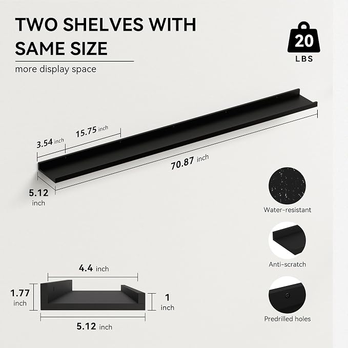 Boswillon 70.9 Inches Long Floating Shelves, 2 Set Modern Wall Shelf - Image 3