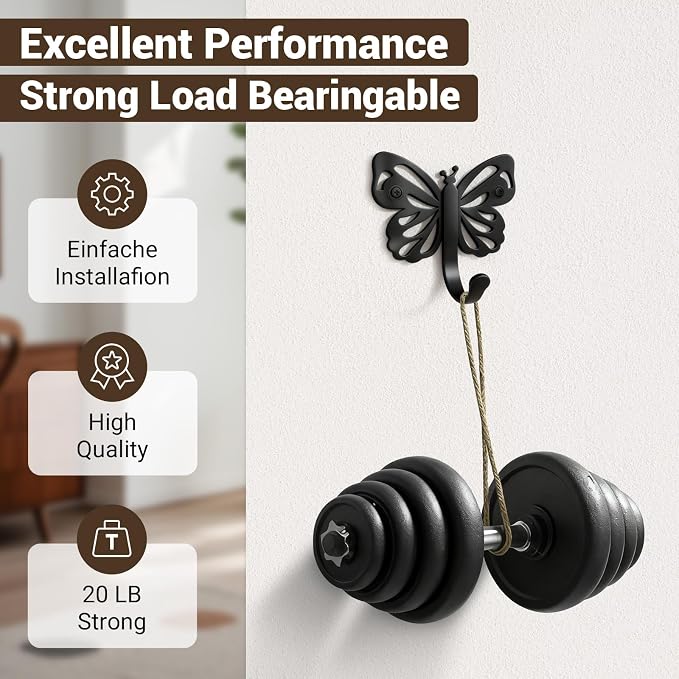 Butterfly Coat Hooks For Wall, Heavy Duty 20LB Black Coat Hooks & Towel Hooks - Image 3