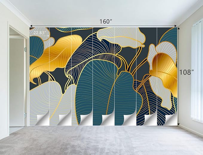 Golden Botanical Leaf wallpeper Living Room Bedroom wall Mural - Image 4