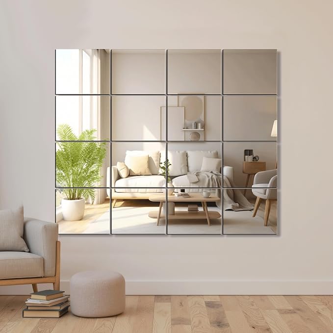 Delma Frameless Mirror Tiles 12"x10"x16 Pcs Wall Mounted, Shatter Resistant - Image 3