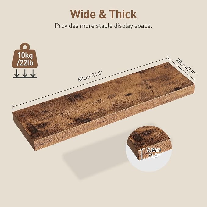 RALGEND Floating Shelves for Wall, 1.5" Thick Wall Shelf Set of 3 - Image 3