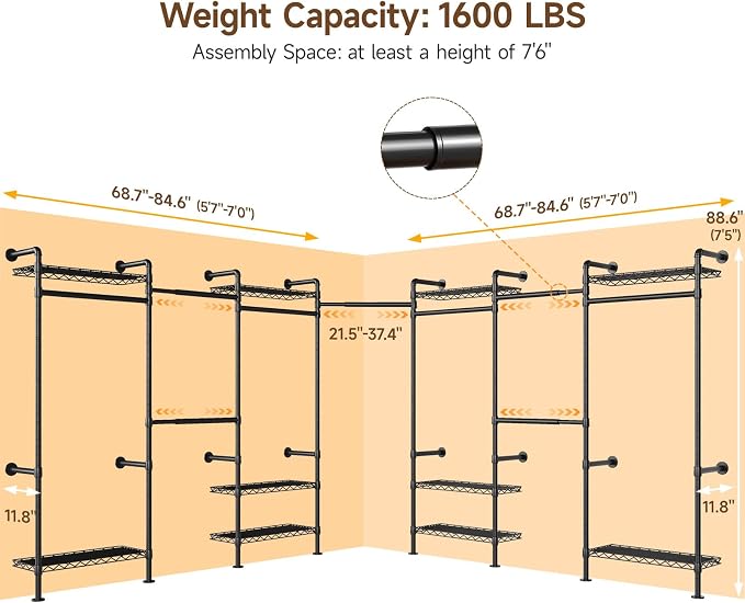 ONBRILL L7 Wall Mounted Industrial Pipe Clothing Rack – Heavy Duty Modular - Image 3