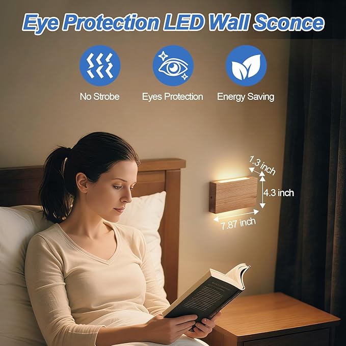 Wood Wall Sconce Indoor Wall Lights Hardwired 2 Pack Up and Down Wall Mount - Image 5