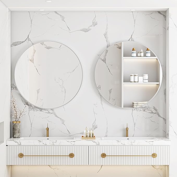 Itrue 36 Inch Round Wall Mirror, Brushed Silver Metal Frame Circle Bathroom - Image 4