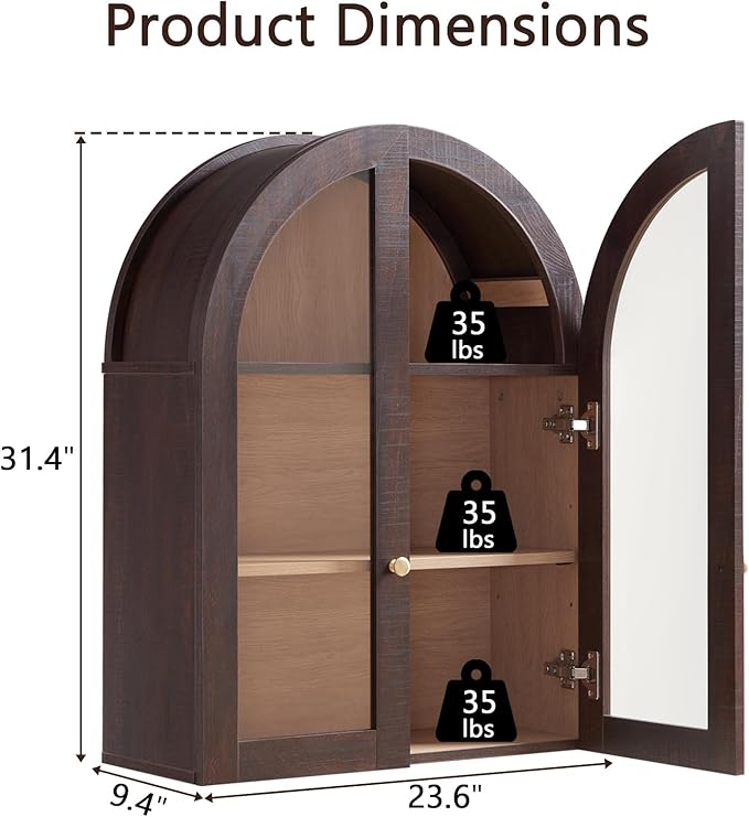 Bathroom Arched Wall Cabinet Over The Toilet Storage Cabinet, 23.5×31.4 Inch - Image 2