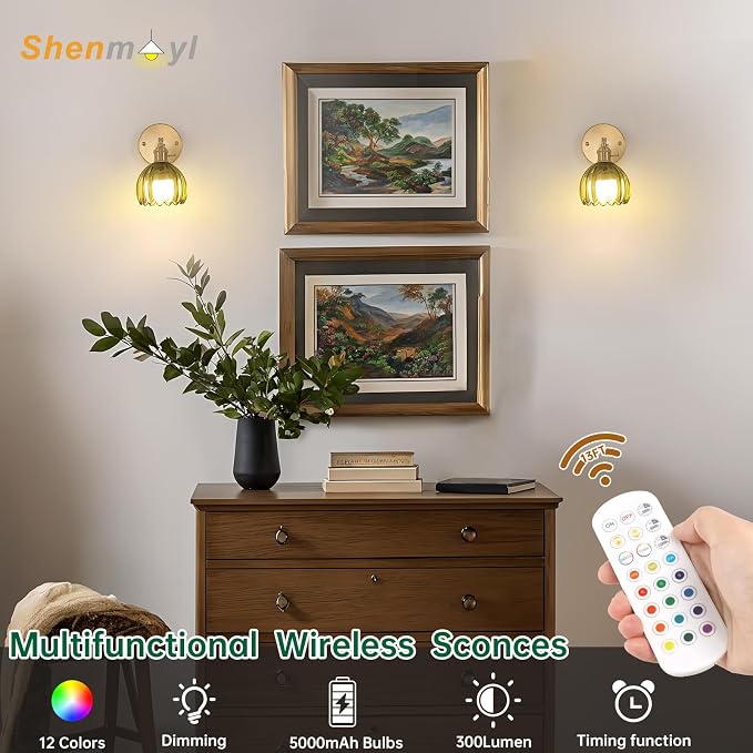 Shenmoyl Vintage Battery Operated Wall Sconce - Image 2