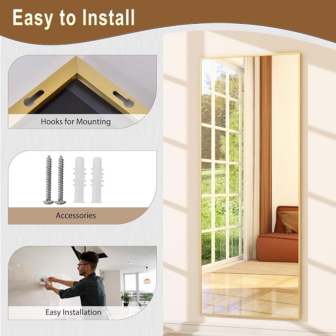 GLSLAND 64"x21" Full Length Mirror Big Standing Mirror Freestanding Hanging or - Image 5