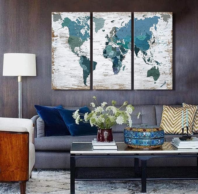 Teal blue Wall Art Watercolor Abstract Wall Decal Large Office Canvas Wall Art by ZEYDRT