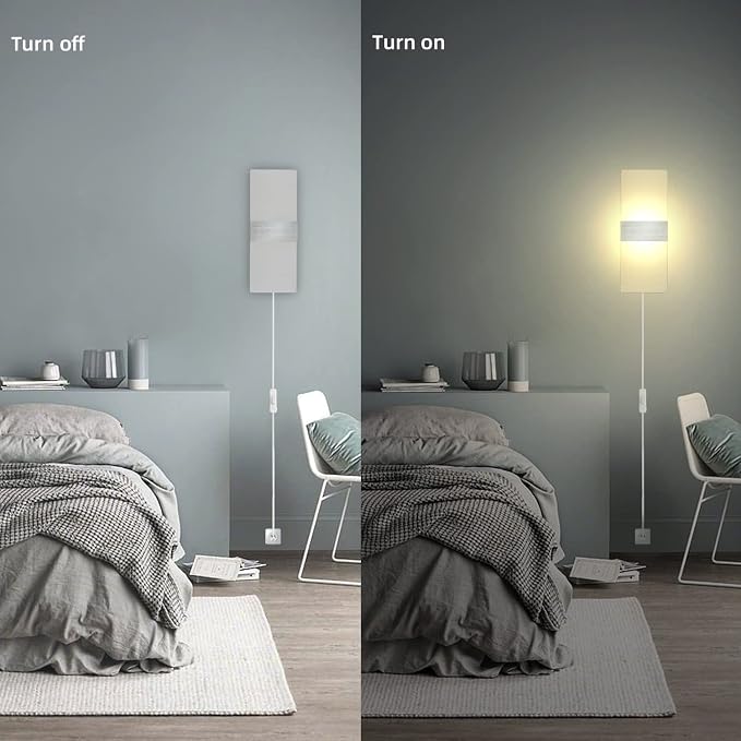 KICAAO Wall Sconces, Modern Wall Sconce Plug in 10W 6000K Cool White Acrylic - Image 4