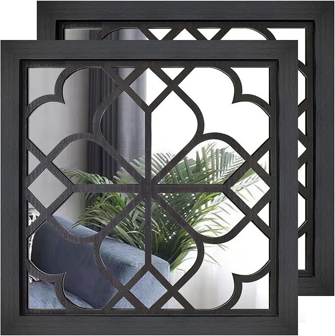 Wocred 2 PCS Square Wall Mirror, Gorgeous Rustic Farmhouse Accent Mirror by Wocred