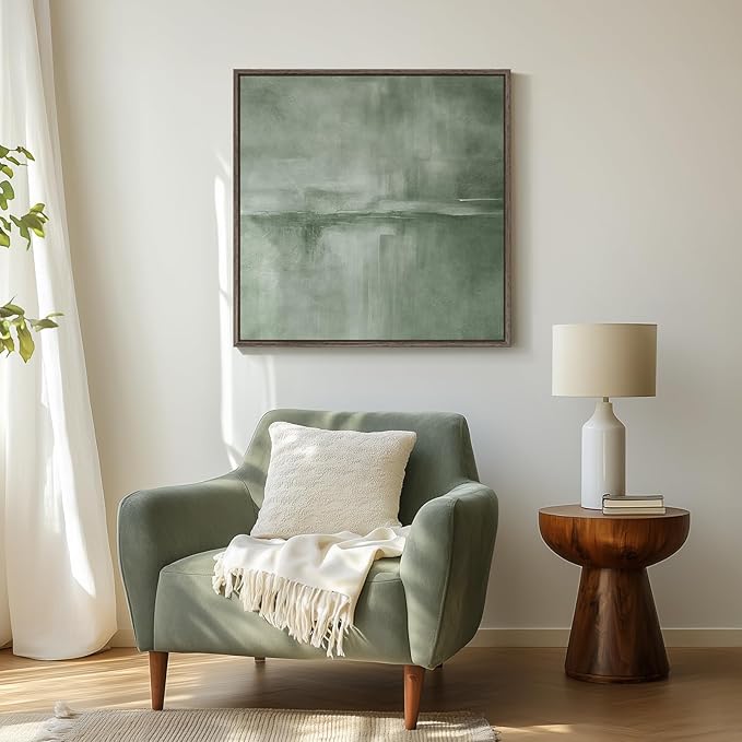 Framed Sage Green Abstract Wall Art, Modern Canvas Prints Artwork - Image 4