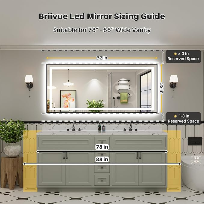 72x32 Inch LED Bathroom Mirror - Image 3