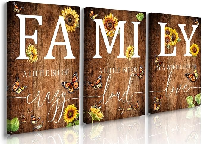 GUBIYU Farmhouse Family Wall Art Set of 3, Rustic Family Wall Decor by GUBIYU