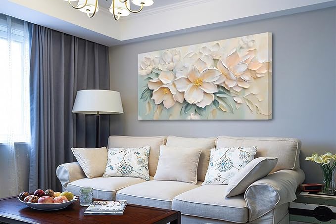 Anolyfi White Textured Flowers Large Canvas Wall Art - Image 7