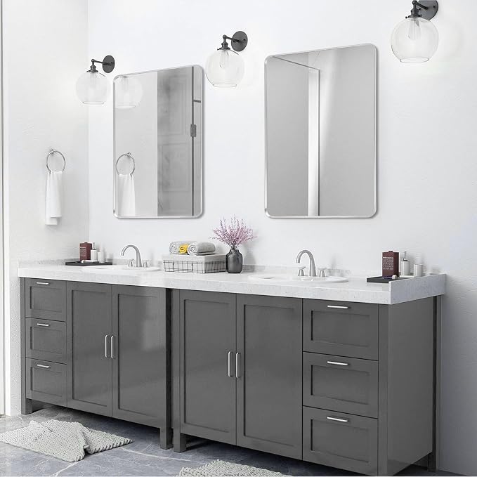 Silver Framed Bathroom Mirror, Brushed Nickel Large Rounded Corner Rectangle - Image 2